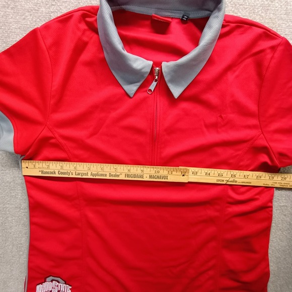 Ohio State OSU Buckeyes Team Shop 1/4 Zip Short Sleeve Polo Womens Red Gray Logo - Picture 3 of 10